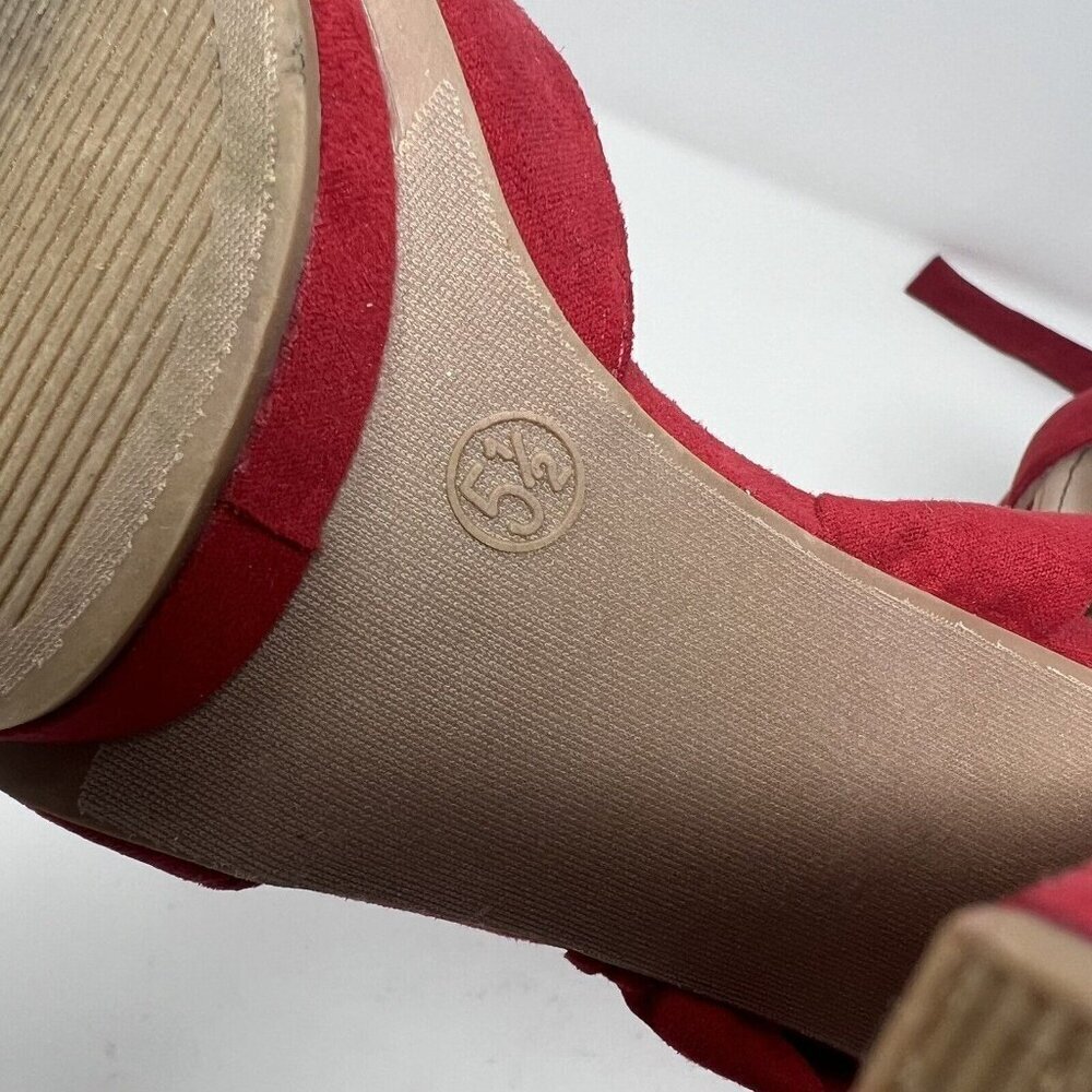 Lulus Size 5.5 Dorian Red Suede Lace-Up Balletcore Valentine’s Day - Picture 4 of 10
